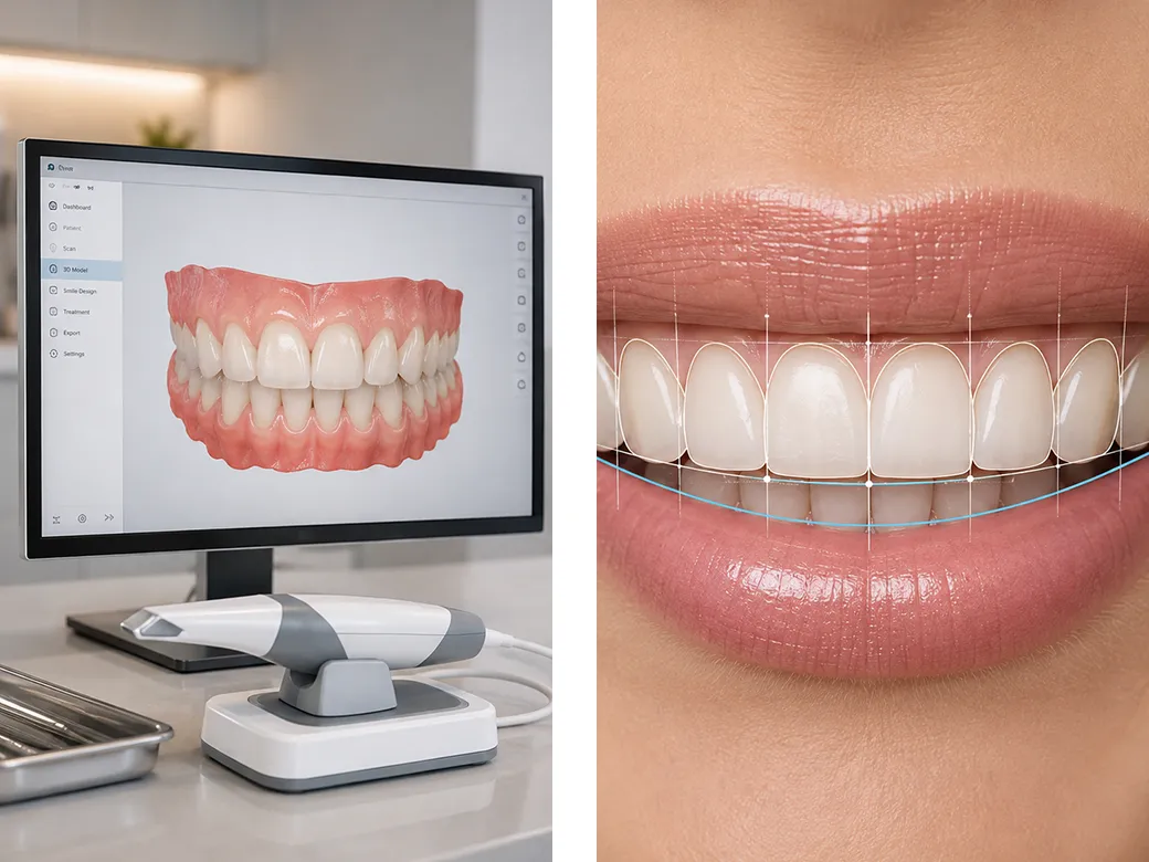 Tooth shape, colour, symmetry and gum appearance